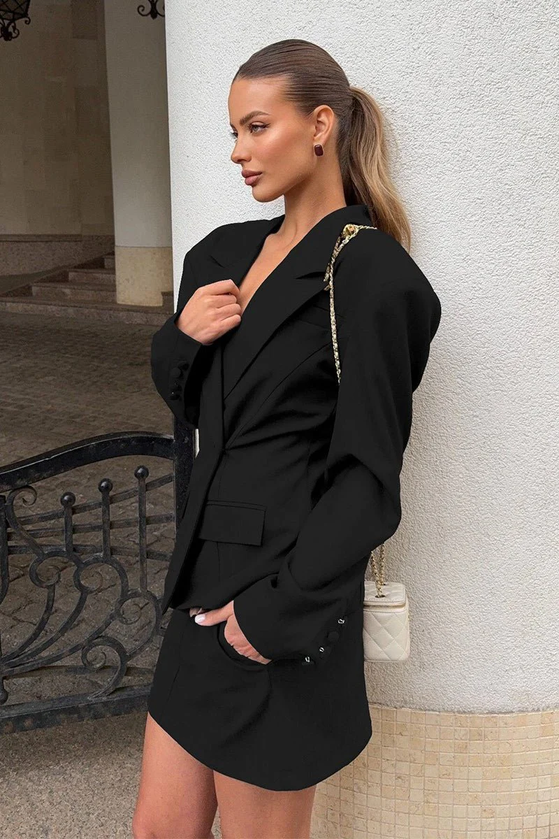 Janna Single-Button Blazer with Scarf Collar - Image 8