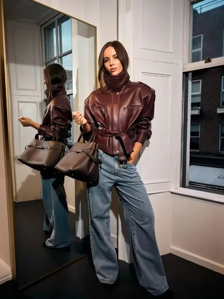 Jaqueline Belted Faux Leather Jacket - Image 3