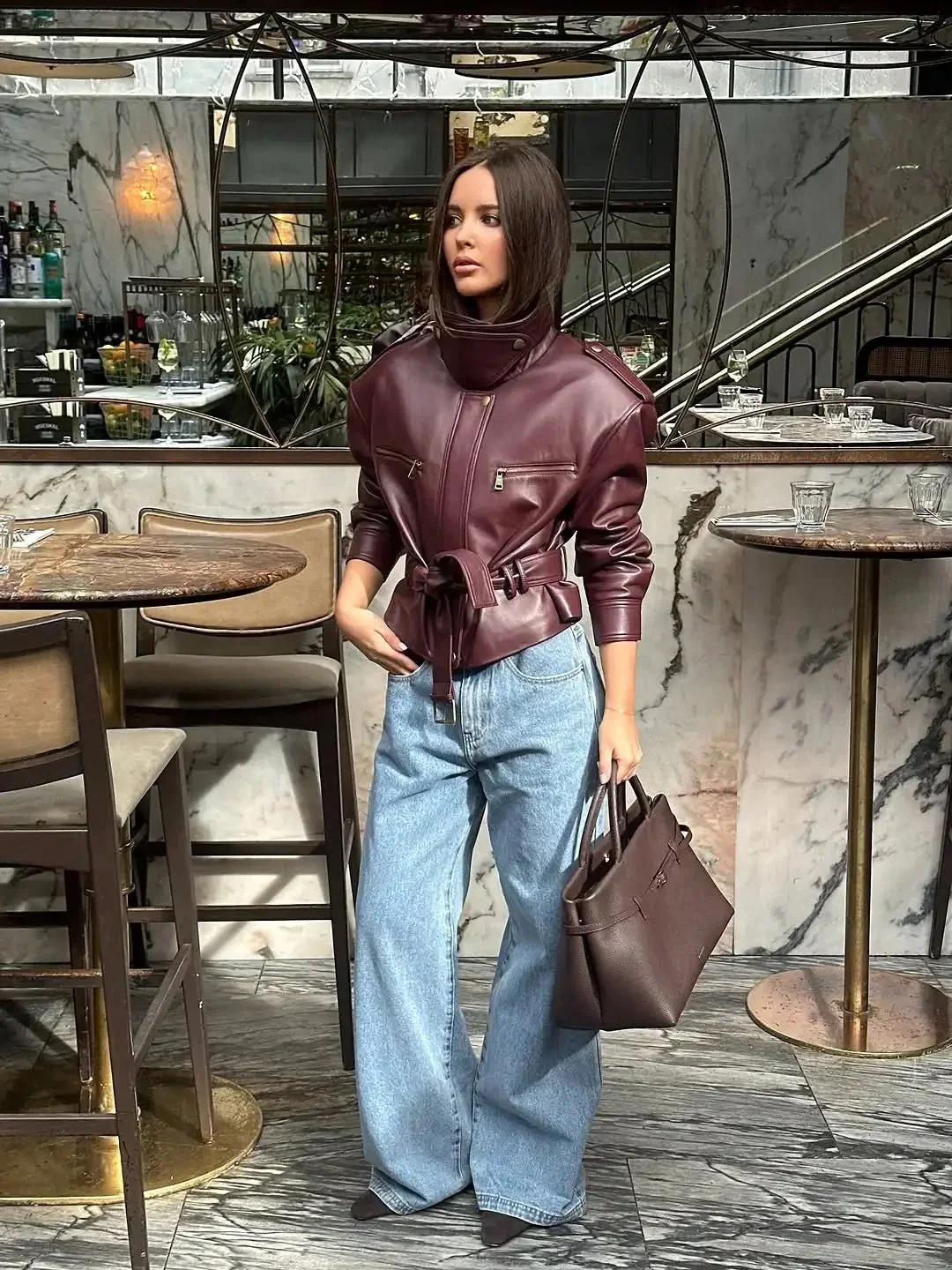 Jaqueline Belted Faux Leather Jacket - Image 4