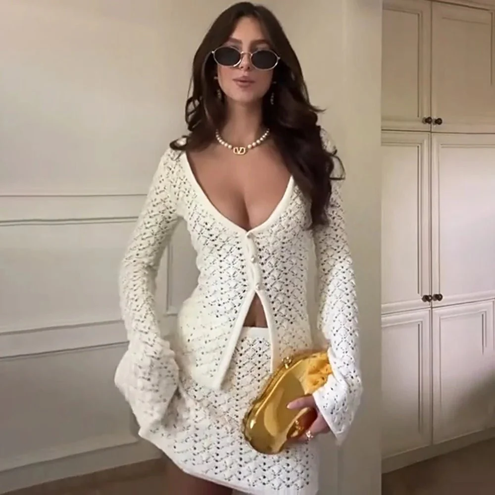 Jaycee Knitted Cardigan Mini Skirt Set - Image 3