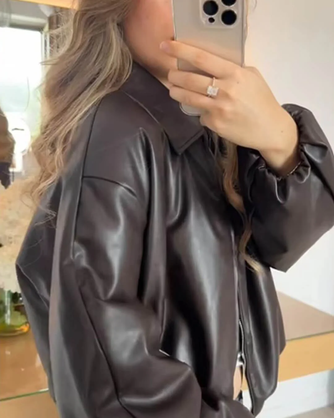 Jenny Faux Leather Bomber Jacket - Image 11