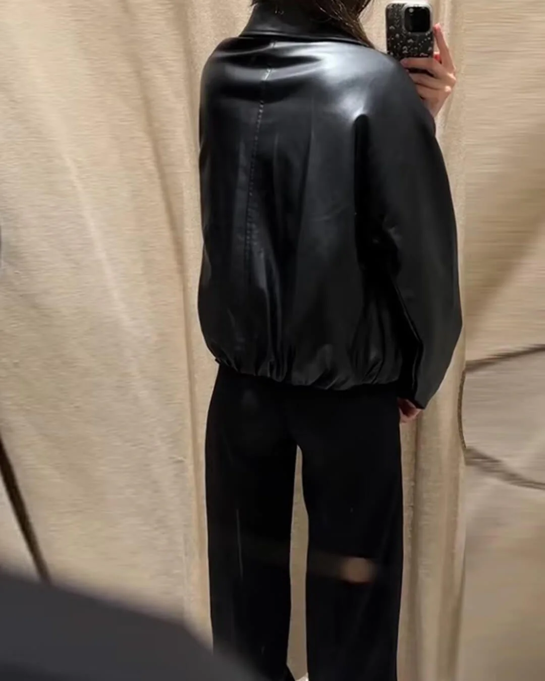 Jenny Faux Leather Bomber Jacket - Image 4
