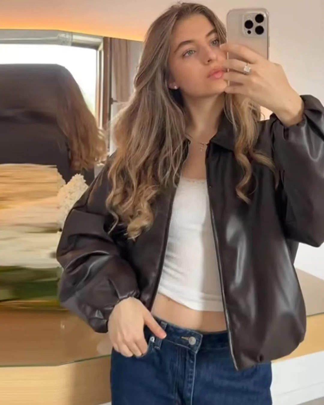 Jenny Faux Leather Bomber Jacket - Image 8