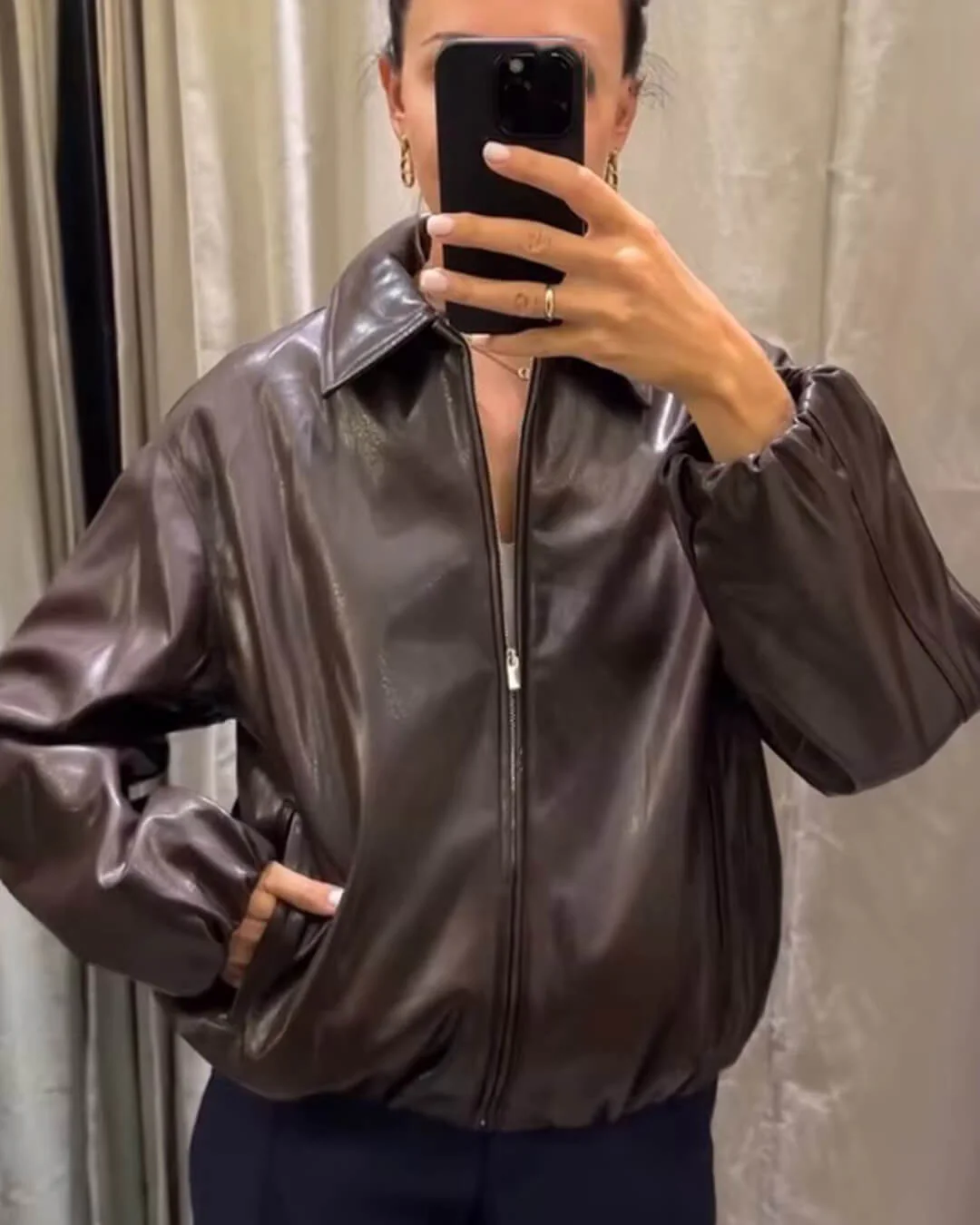 Jenny Faux Leather Bomber Jacket - Image 9
