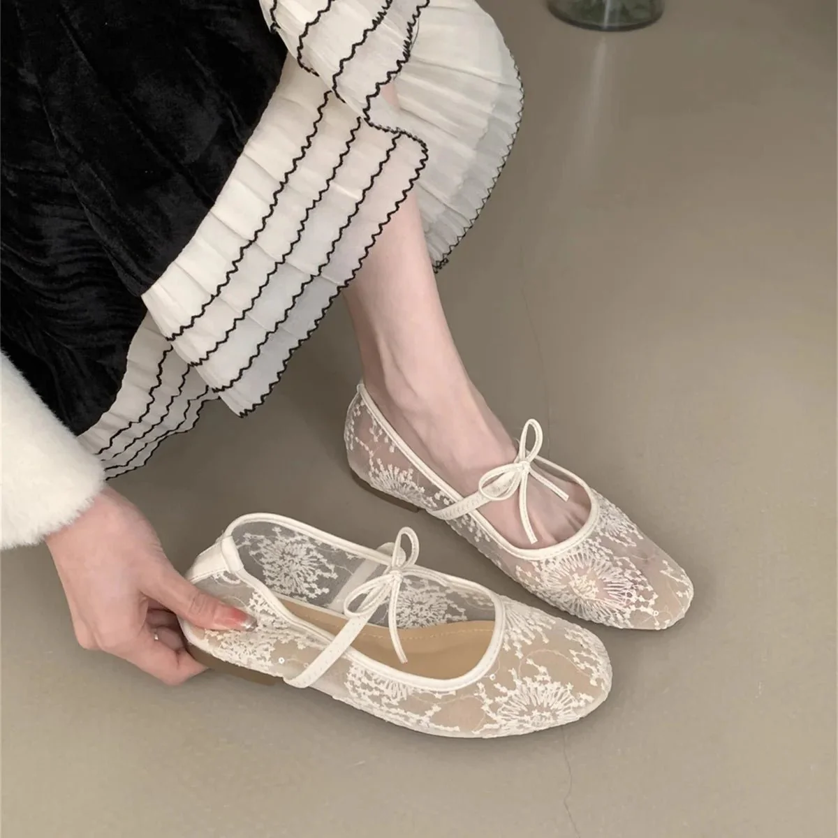 Saskia Embroidered Mesh Ballet Flats