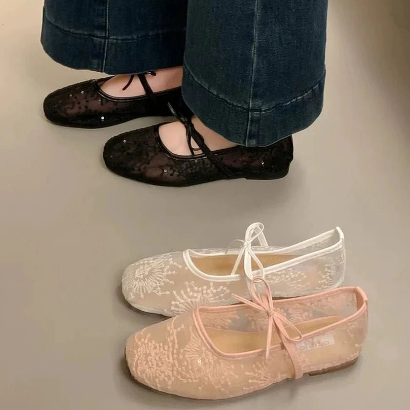 Saskia Embroidered Mesh Ballet Flats - Image 4
