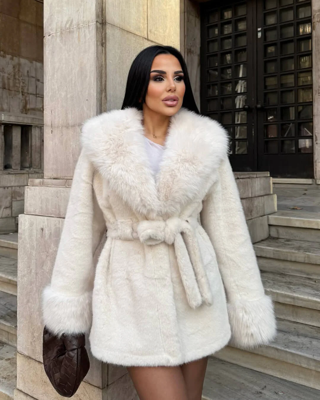 Jessa Faux Fur Trim Coat - Image 11