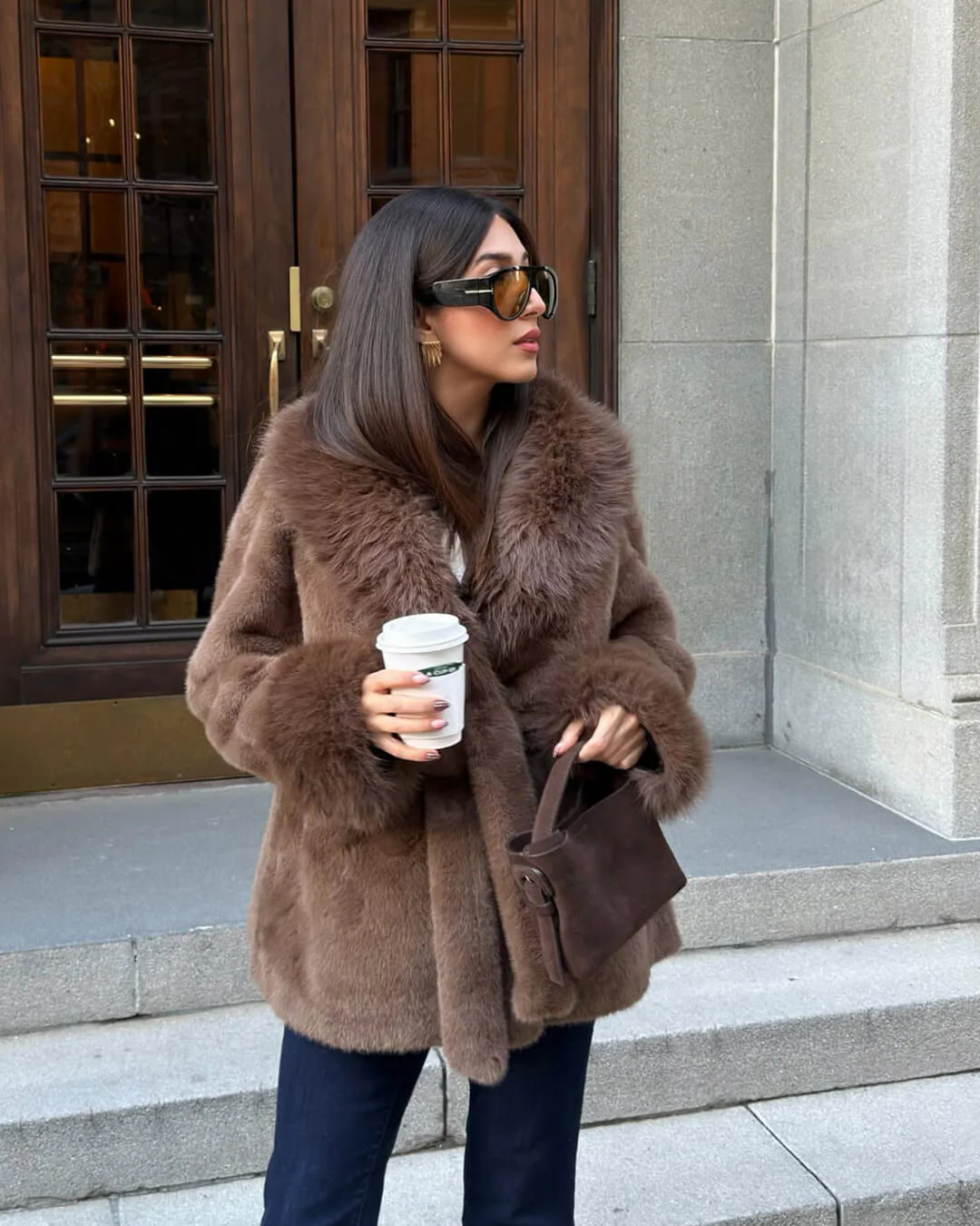Jessa Faux Fur Trim Coat - Image 5