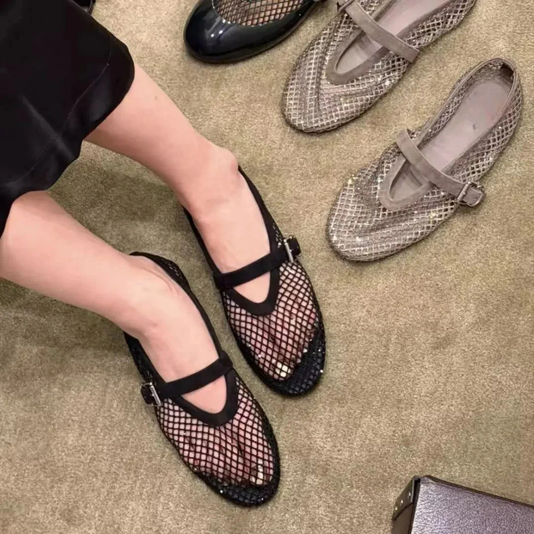Jessica Rhinestone Mesh Ballet Flats - Image 5