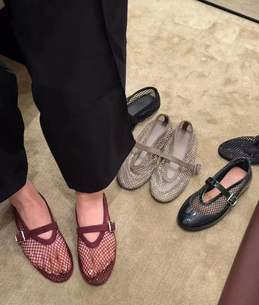 Jessica Rhinestone Mesh Ballet Flats - Image 6
