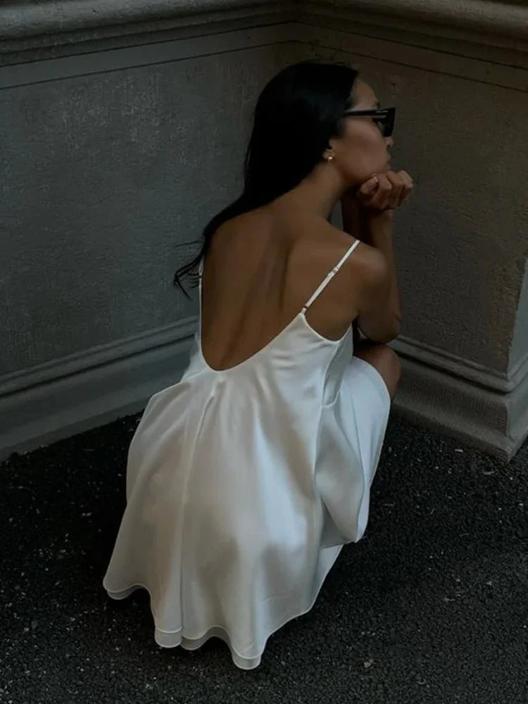 Jiselle V Neck Satin Mini Dress - Image 3