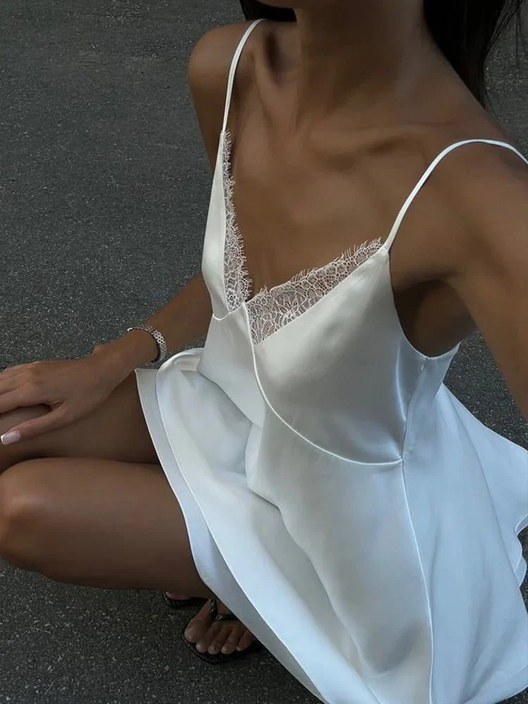 Jiselle V Neck Satin Mini Dress - Image 4