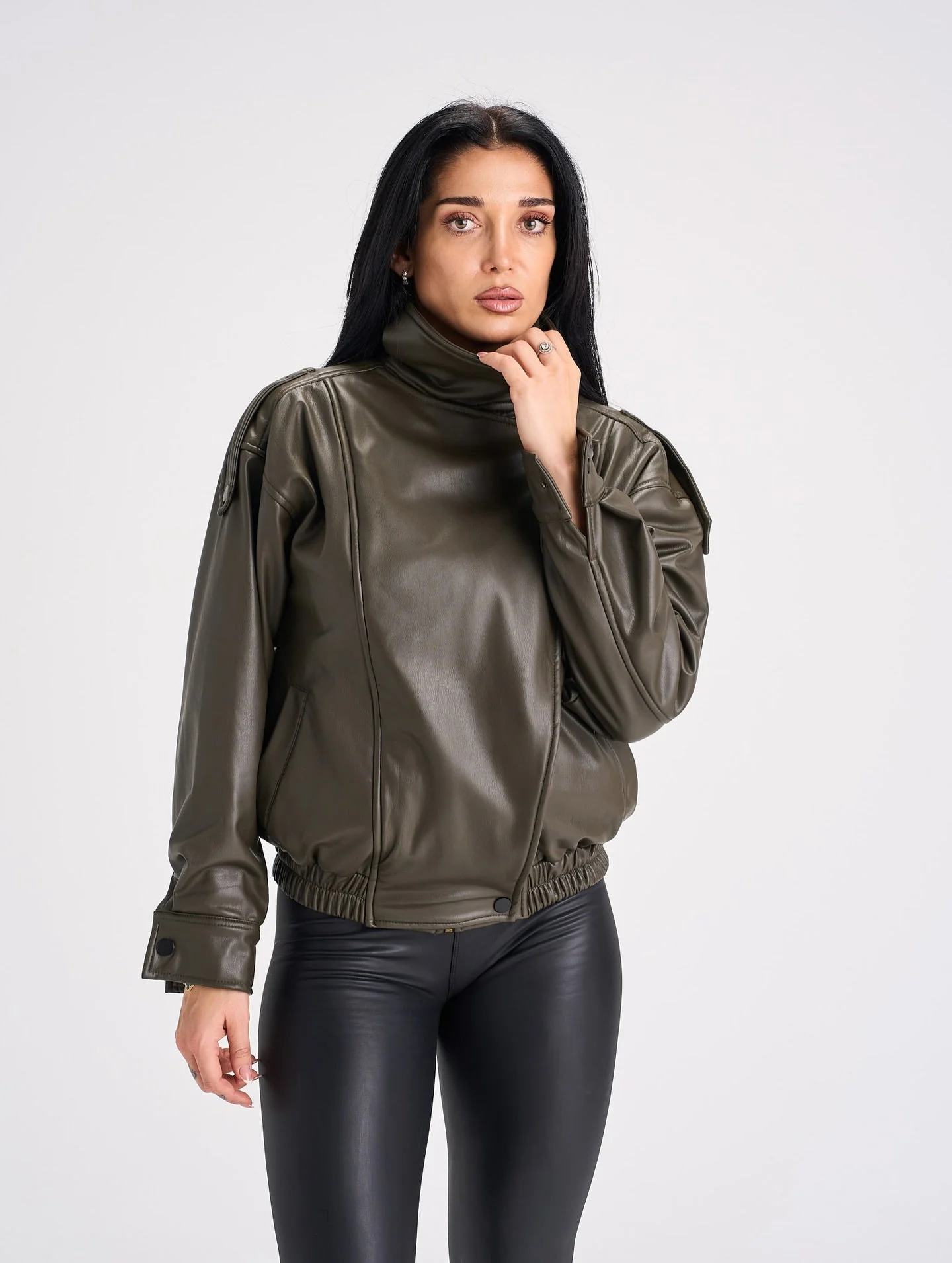 Joyce Asymmetrical Zip Faux Leather Jacket - Image 4
