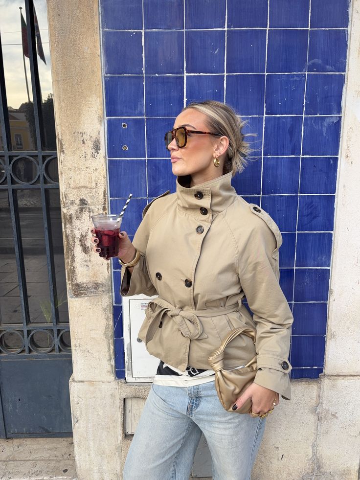 Kara Stand Collar Crop Trenchcoat