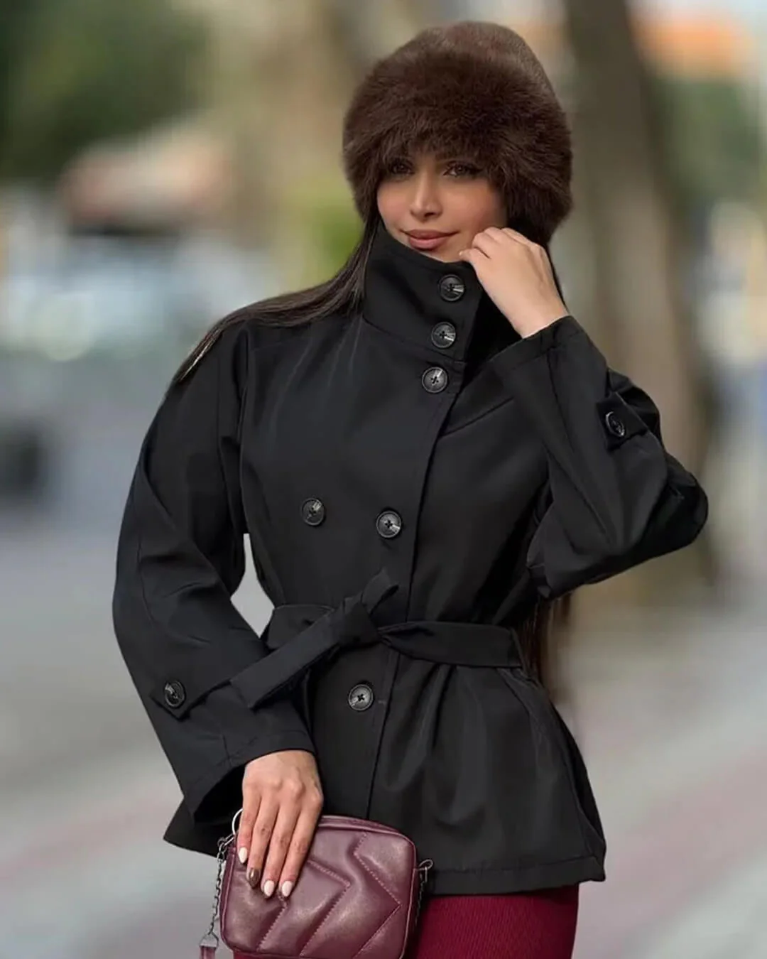 Kara Stand Collar Crop Trenchcoat - Image 17