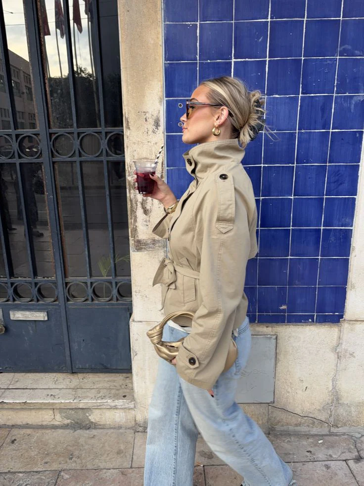 Kara Stand Collar Crop Trenchcoat - Image 2