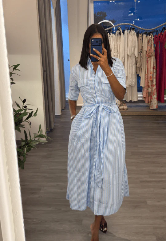Katniss Striped Lace-Up Collar Maxi Dress - Image 3