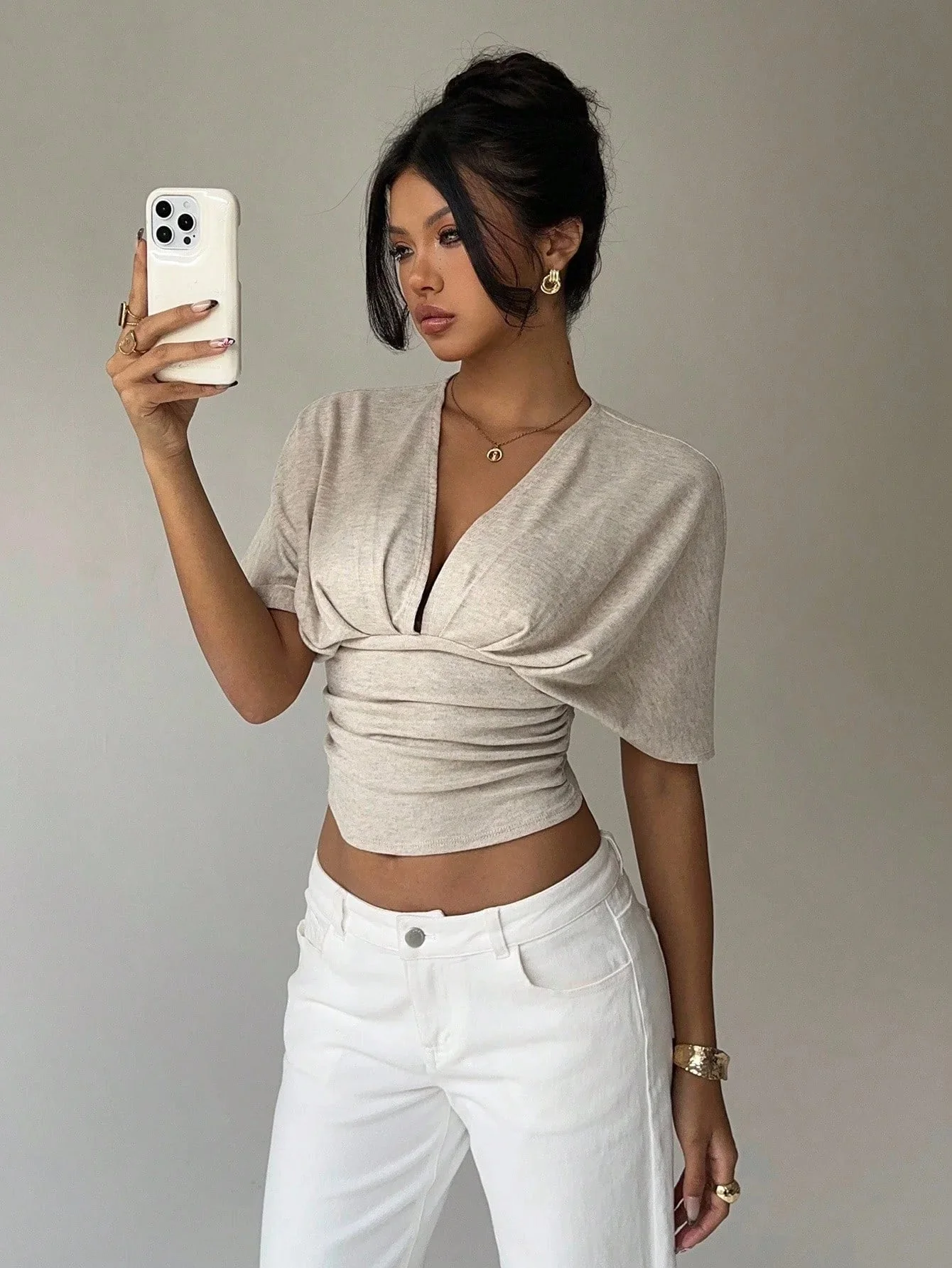 Kendra Plunged Neck Fitted Blouse - Image 4