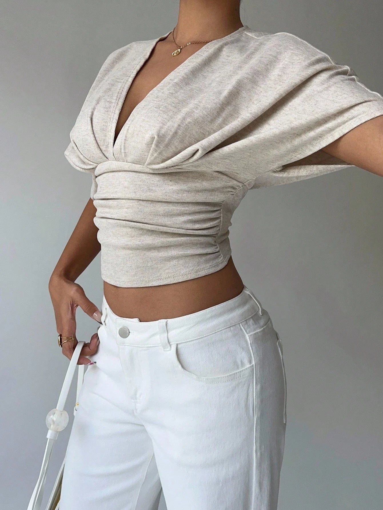 Kendra Plunged Neck Fitted Blouse - Image 5