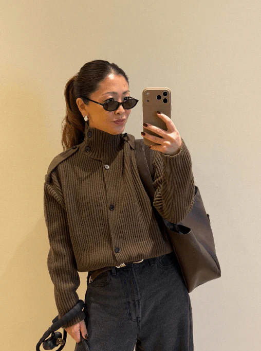 Kylie Knitted High Neck Cardigan - Image 4