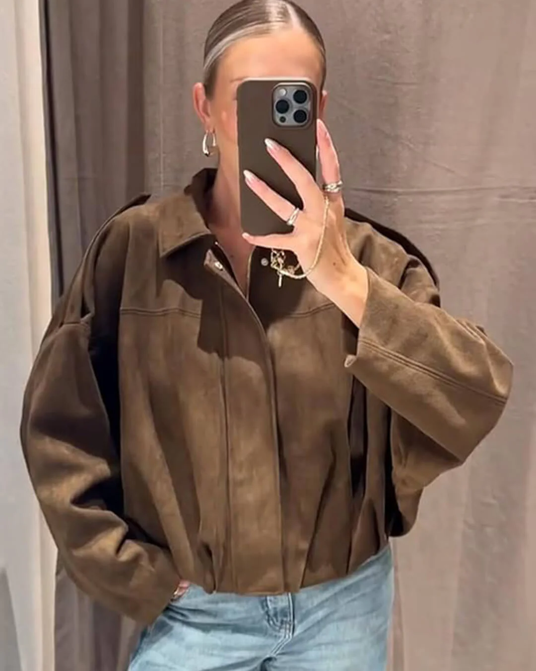 Lara Suede Bomber Jacket - Image 11