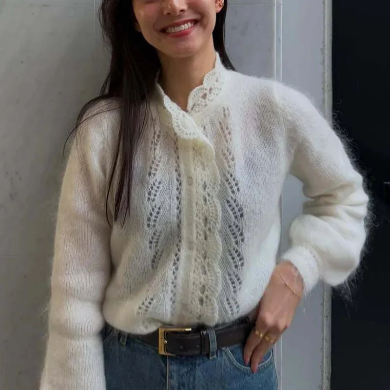 Lia White Lace Knit Cardigan - Image 4