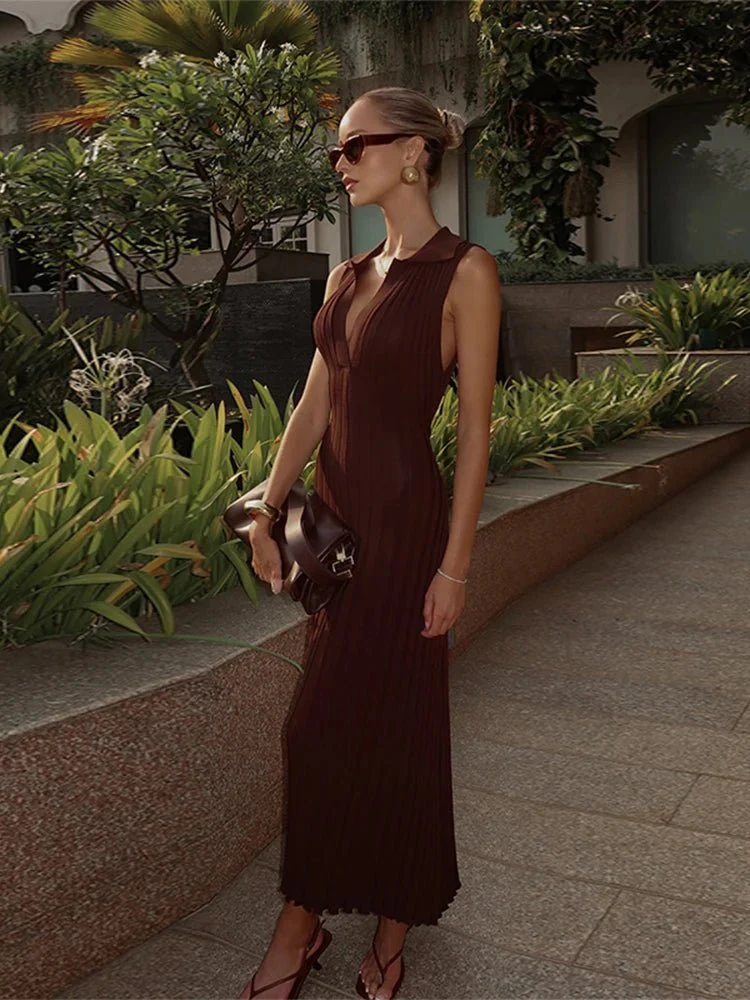 Lise Sleeveless Knitted Pleated Maxi Dress - Image 2