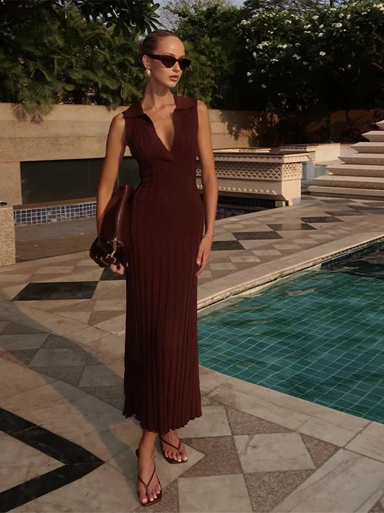 Lise Sleeveless Knitted Pleated Maxi Dress - Image 6
