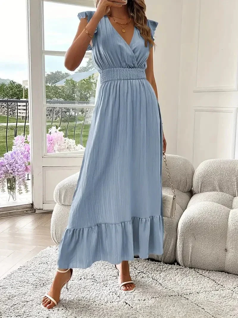 Livia Black V-Neck Ruffle Swing Dress - Image 5