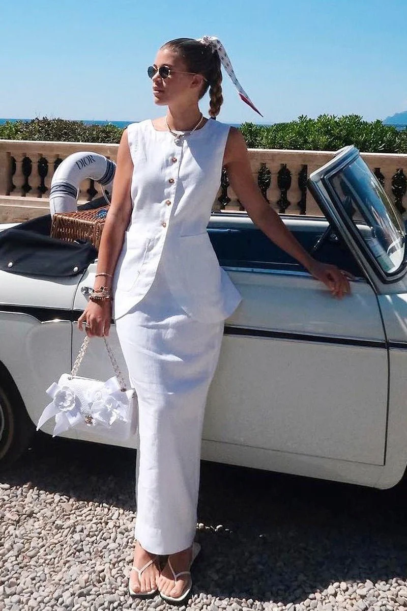 Lorelei Linen Vest High Waist Skirt Set - Image 10