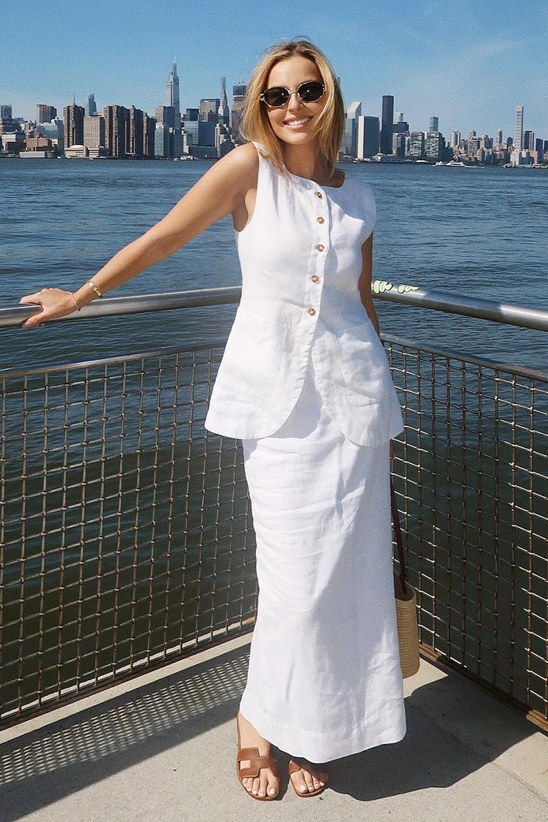 Lorelei Linen Vest High Waist Skirt Set - Image 9