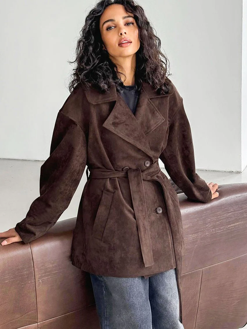 Louisa Lace Up Suede Wrap Coat - Image 2