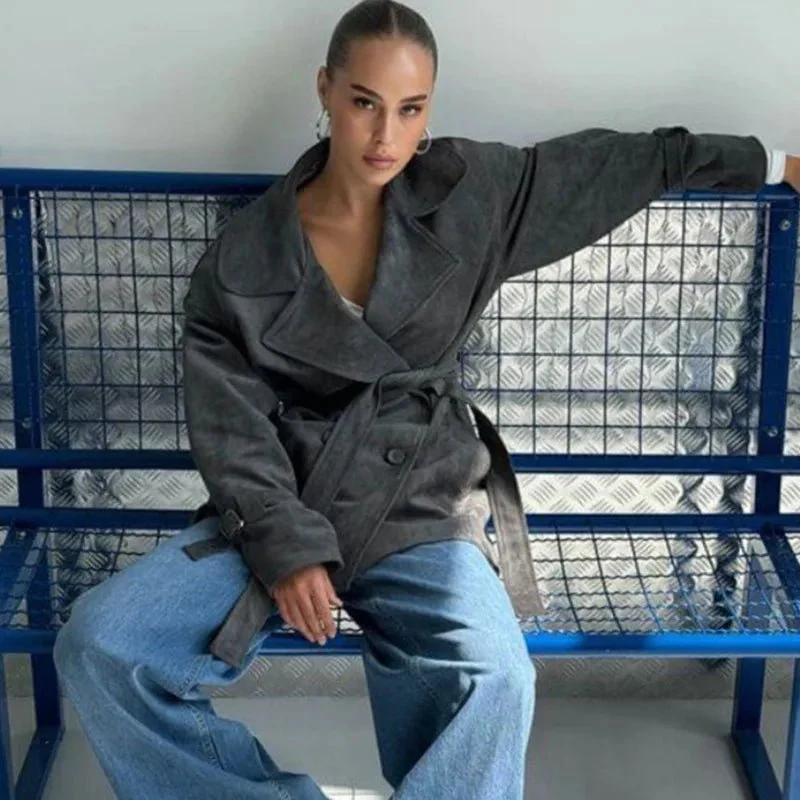 Louisa Lace Up Suede Wrap Coat - Image 5