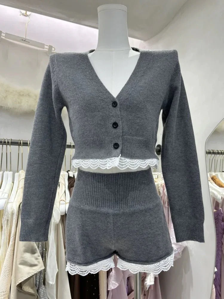 Lucy Lace Trim Cardigan Short Set - Image 9