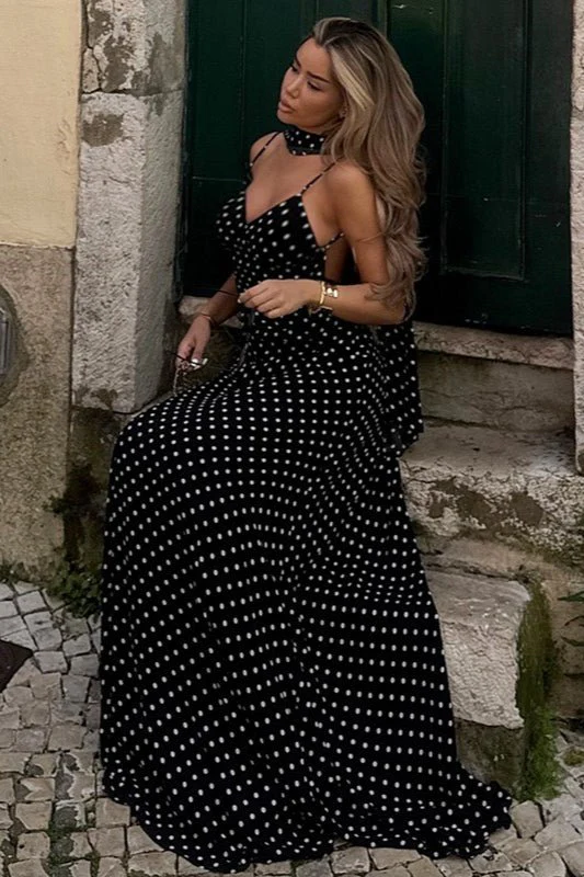 Madeline Polka Dot Backless Maxi Dress - Image 5