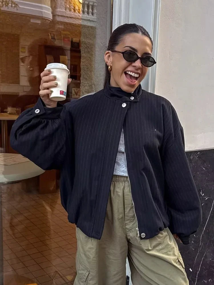 Magnolia Pinstripe Bomber Jacket