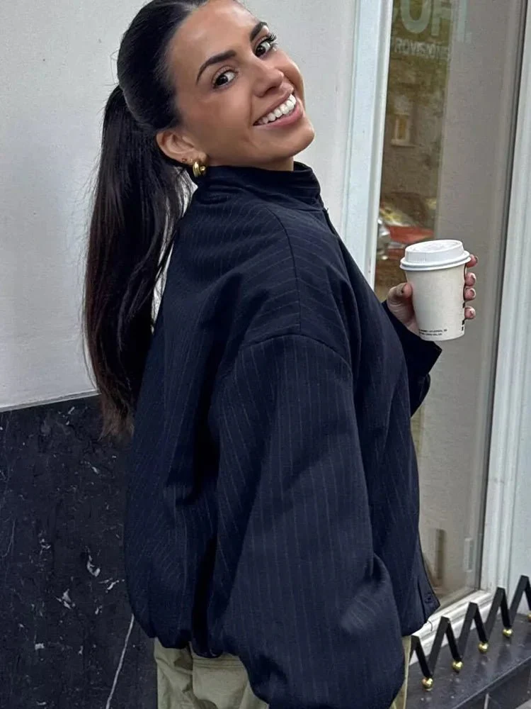 Magnolia Pinstripe Bomber Jacket - Image 3