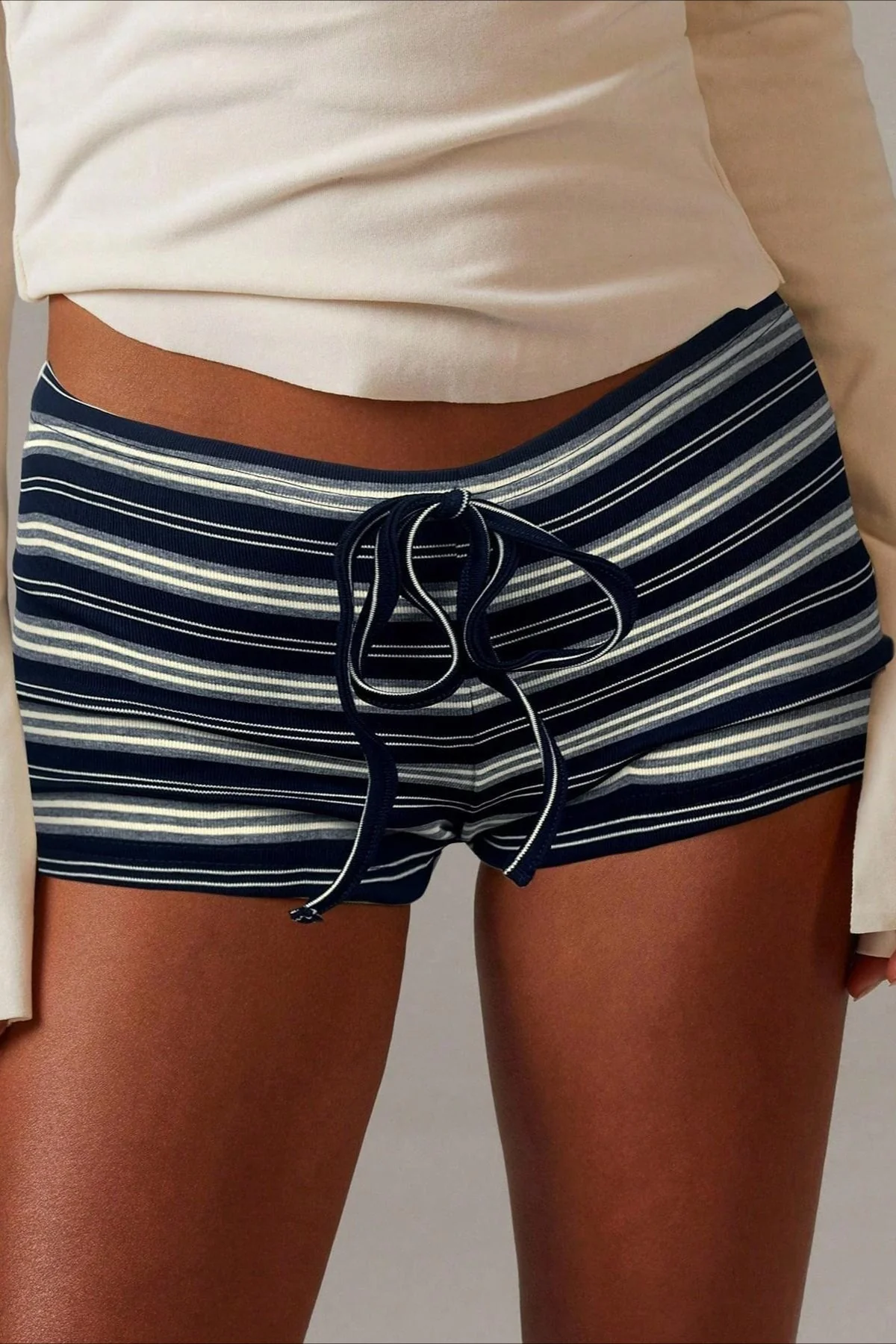 Malina Stripe Drawstring Low Waist Shorts - Image 5