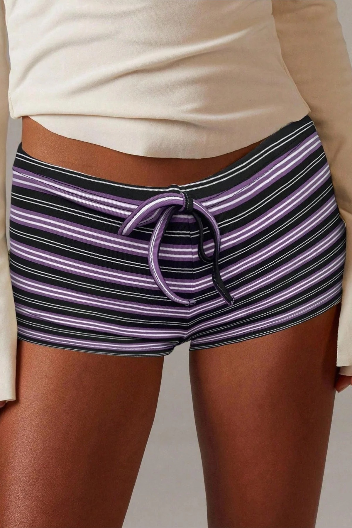 Malina Stripe Drawstring Low Waist Shorts - Image 8