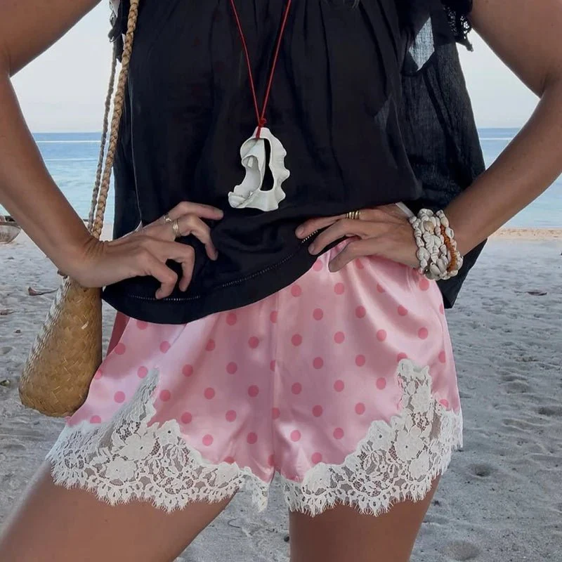 Margot Lace Polka Dot Satin Shorts - Image 9