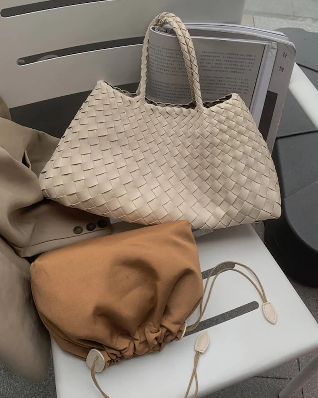 Marissa Vegan Leather Woven Bag Medium - Image 8