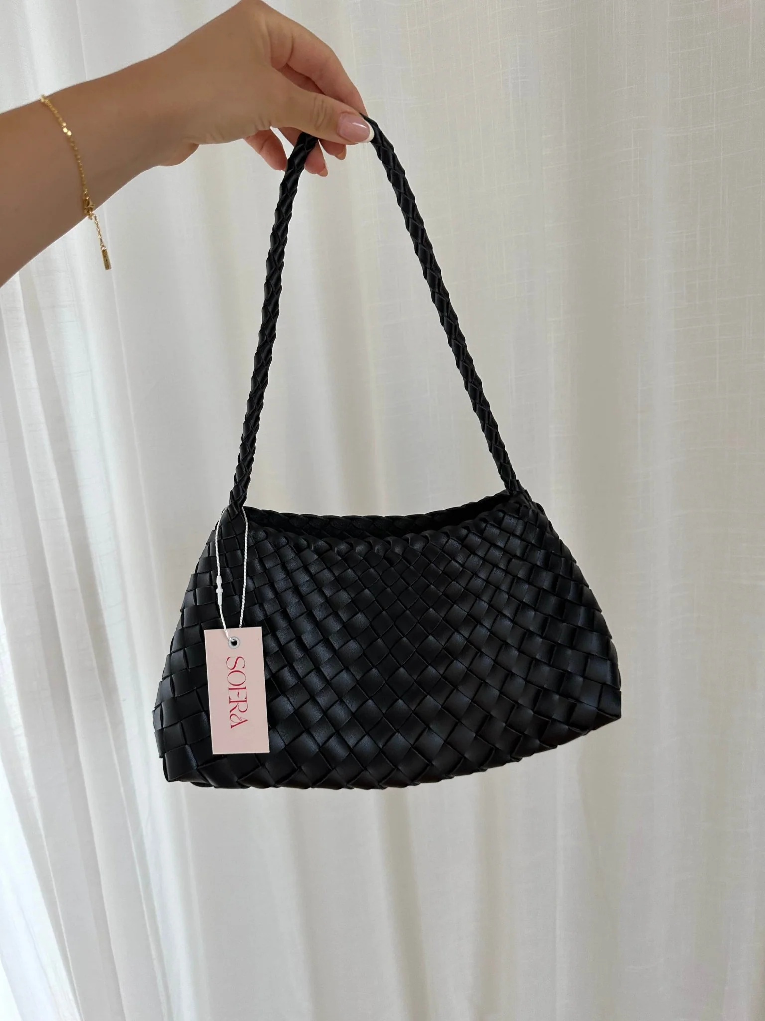 Marissa Vegan Leather Woven Bag Small - Image 2