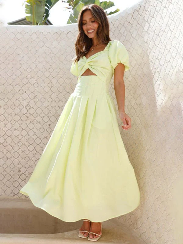 Maritoni Puff Sleeve Hollow Midi Dress - Image 4