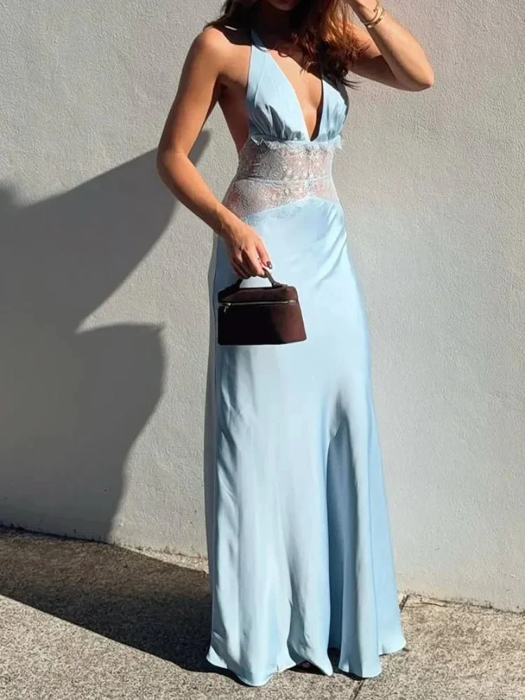 Matilde Lace Patchwork Halter Maxi Dress - Image 3