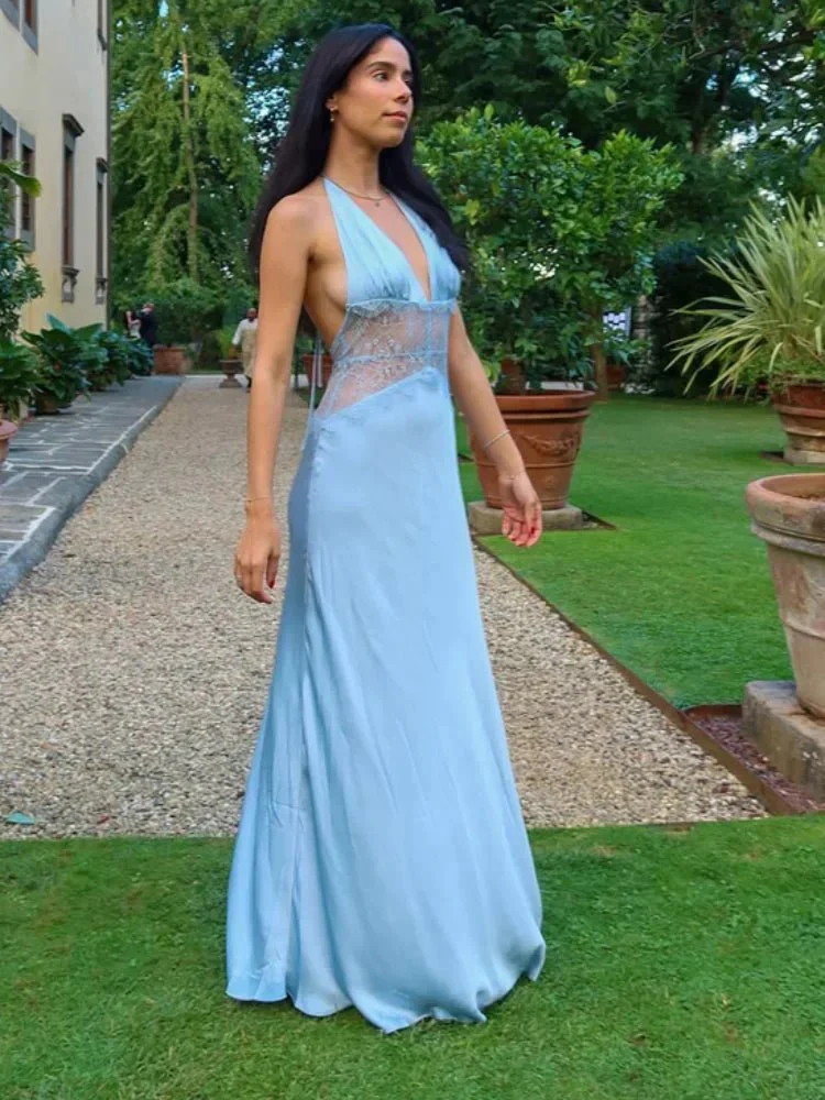 Matilde Lace Patchwork Halter Maxi Dress - Image 4