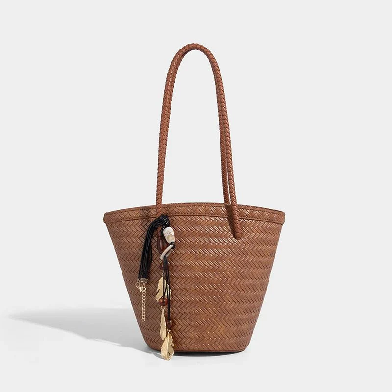 Meryl Woven Bucket Handbag with Pouch - Image 12