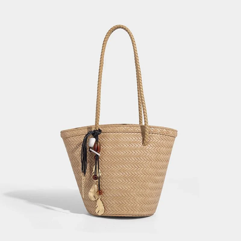 Meryl Woven Bucket Handbag with Pouch - Image 13