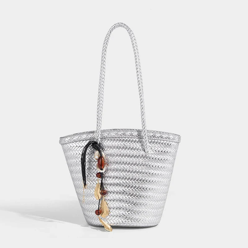 Meryl Woven Bucket Handbag with Pouch - Image 19