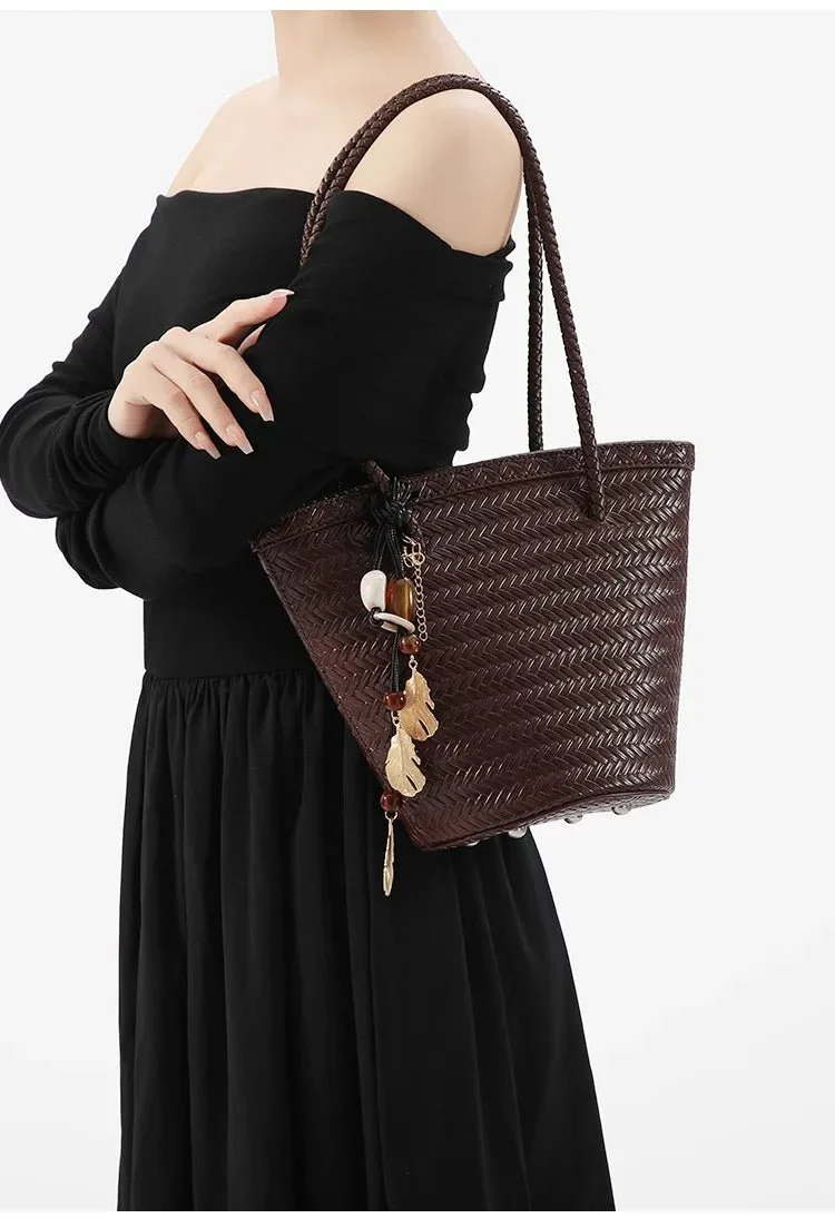 Meryl Woven Bucket Handbag with Pouch - Image 2