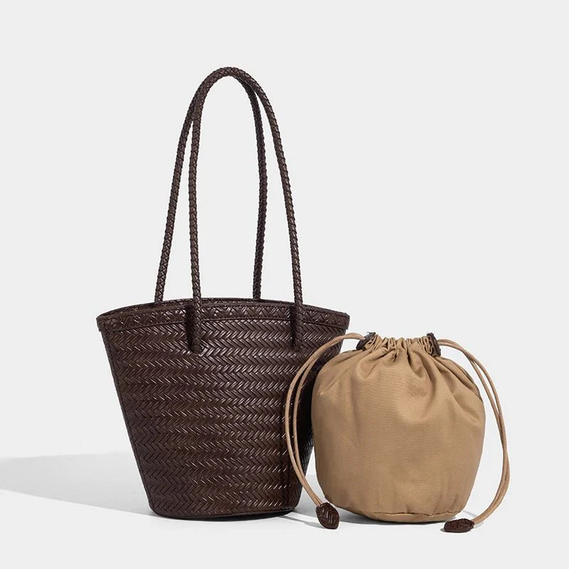 Meryl Woven Bucket Handbag with Pouch - Image 9